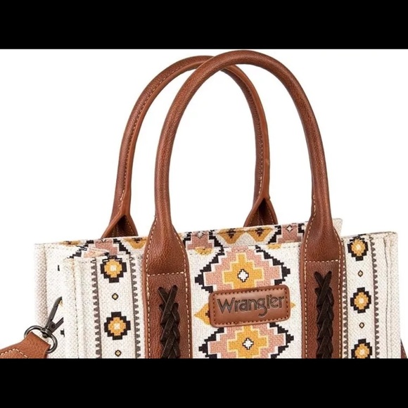 Wrangler Cream and Brown Tote with Geometric Embroidery - Picture 3 of 5